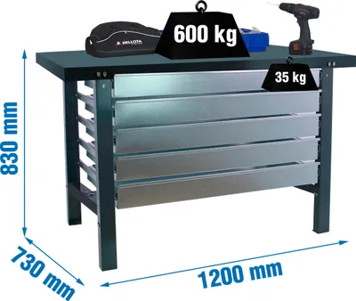 Produktbild von Werkbank mit Parafuses SIMONWORK BT6 METAL 5BOX 1200x735 ANTHRAZIT