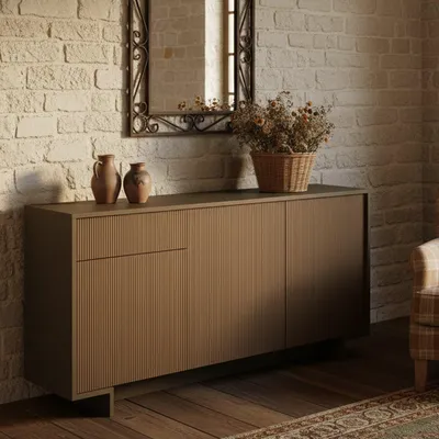 Produktbild von Sideboard Davallon, Wohnzimmer-Sideboard, Wohnzimmer-Buffet mit 3 Türen und 1 Schublade, 100 %  Italy, 170 x 42 x 78 cm, Braun und Walnuss