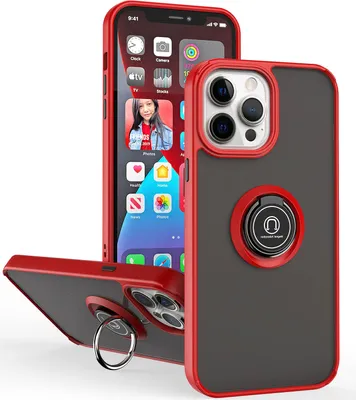 Produktbild von iPhone 14 Pro Hülle, Ring Halter Ständer Matte Transluzent TPU Rahmen Stoßfest Schutzhülle für iPhone 14 Pro Rot