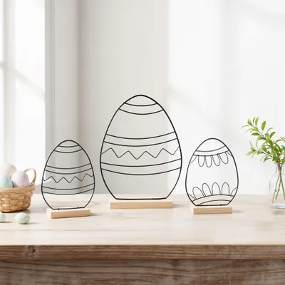 Produktbild von 3er Set Deko Aufsteller Osterei Metall Schwarz Osterdeko Tischdeko Frühling Ostern
