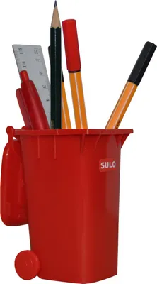 Image de Mini poubelle originale SULO petit modèle ROUGE Récipient miniature Rangement Porte-crayons Bureau Jouet