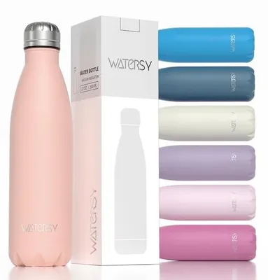 Produktbild von Isolerter Wasserflasche 500 ml Edelstahl, Sport-Flasche für Kinder, BPA-freie Edelstahl-Flasche, metallisch, leckgeschützt, isoliert, Fahrradflasche, weiße Edelstahl-Wasserflasche