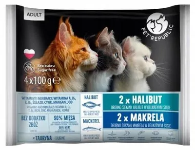 Produktbild von PETREPUBLIC Adult Heilbutt und Makrele box – Nassfutter für Katze – 4x100g