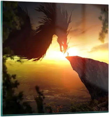 Produktbild von Bilder auf glas - Drache Rock Kreatur - 70x70cm - Glasbilder - Wandbilder - Kunstdruck - zum Aufhängen bereit - Wanddekoration aus Glas - Glas Bilder - Wandbild auf Glas - Einteilig - GAC70x70-3883