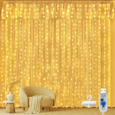LED-Lichtgordijn 3x3 m, 300 warmweiße LEDs, IP44, USB