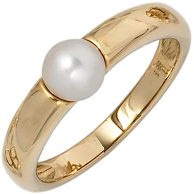 Produktbild von Ring Damenring Perlenring Süßwasser Zuchtperle weiß 585 Gold Gelbgold Innenumfang 60mm  Ø19.1mm