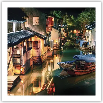 Produktbild von Poster - Poster ohne Rahmen - Chinesisch Stadt Nacht - 60x60 cm - Wand Bild - Wanddeko - Wandbilder - Kunstposter - Wandposter - Bilder - Kunstdruck - Wanddekoration - Wandbild - P2XAC60x60-4657