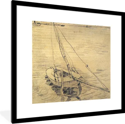 Produktbild von MuchoWow® Gerahmtes Poster Segelboot auf der Seine bei Asnières - Vincent van Gogh 40x40 cm - Poster mit Schwarzem Bilderrahmen Wandposter Rahmen Foto Bilder - Poster - Plakat im Rahmen