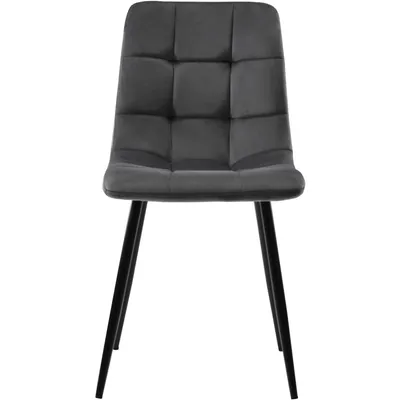 Produktbild von Flieks Essgruppe, Esstisch mit 4 Stühlen, Rundtisch 80x80x76 cm, Polsterstühle mit Sitzfläche aus Samt, schwarz + grau