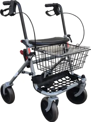 Produktbild von Höhenverstellbarer Klapprollator für Senioren, mit 4 Rädern, Sitz, Ablage und Bremsen