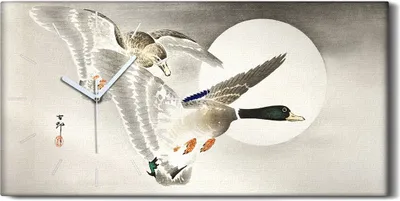 Produktbild von Wandbild Leinwand Bilder mit Uhr 60x30 Gemälde Asiatische Tier Vögel Enten Kunst - weiße Hände