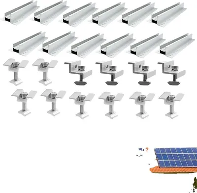 Zdjęcie produktu dla Wsporniki do montażu paneli słonecznych, regulowane zaciski, konstrukcja aluminiowa, dla 5 modułów fotowoltaicznych