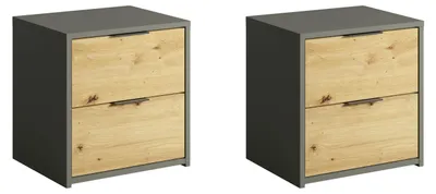 Produktbild von 2er-Set Nachtkonsole Rodgau Nachtschrank 44x35x45cm graphit / Eiche Artisan mit Schubladen