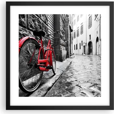 Produktbild von Gerahmtes Poster - Schwarzer Rahmen - Straße Fahrrad Kopfsteinpflaster Gebäude - 40x40 cm - Wand Bild - Wanddeko - Wandbilder - Wandposter - Bilderrahmen - Bilder - Kunstdruck - P2BAC40x40-3186