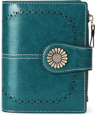 Image de Porte-monnaie en cuir véritable souple pour femme avec 16 emplacements pour cartes, porte-monnaie court et bloqueur RFID