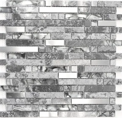 Produktbild von Mosani MOS87-MV778_f, Mosaik, Glas, Metall, Grau, Indoor, Rechteck, 300 mm
