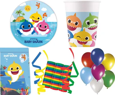 Produktbild von 16-tlg. Set Kindergeburtstag Party Feier Fete Deko Motto Baby Shark