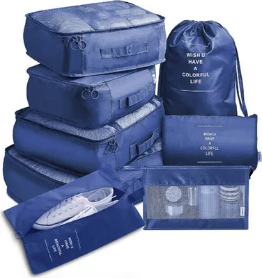 Produktbild von 8er-Set Packwürfel für Koffer, Organizer-Taschen-Set, wasserdicht, Handgepäck-Organizer mit Schuhbeuteln, Aufbewahrungstasche für Reiseunterwäsche