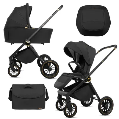 Zdjęcie produktu dla BabyLux® Wielofunkcyjny Wózek Dziecięcy 2w1 ROSSO, Kolor Czarny, Gondola i Spacerówka z Akcesoriami, Lekki i Kompaktowy, Składany Aluminiowy Stelaż