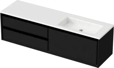 Produktbild von Sanox Badmöbel-Set Loft BxHxT 160,5 x 47 x 45,5 cm Frontfarbe schwarz mit Waschtisch Mineralguss weiß Griff chrom 847542