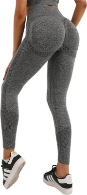 Produktbild von Unyqoos® Damen Sportleggings – nahtlose High‑Waist Yoga & Fitness Leggings mit 3D Scrunch‑Po für Po‑Lifting, atmungsaktiv, grau, Gr. M, 10 cm Bund