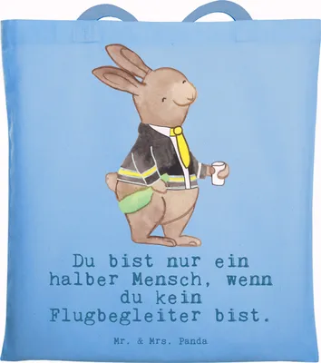 Produktbild von Mr. & Mrs. Panda Shopping Tasche Flugbegleiter Herz - Sky Blue - Geschenk, Tote Bag, Jutebeutel, Büchertasche, Schultasche, Witzig, Tragetasche, Beruf, Lustig, Spruch