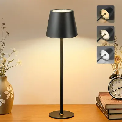 Image de Lampe de table LED sans fil - Lampe rechargeable - Éclairage d'ambiance pour l'extérieur - Hauteur réglable - Batterie 5200 mAh - Noir
