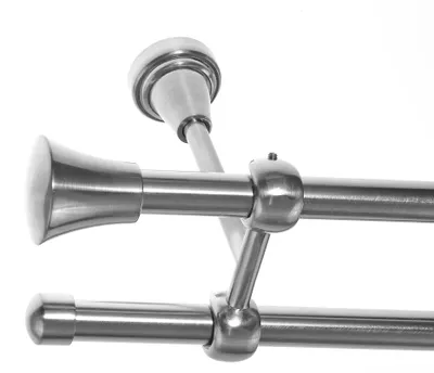 Produktbild von Gardinenstange Set Edelstahl Look Metall Ø 16mm zur Deckenbefestigung 2-lauf Knauf, Länge wählbar D24 E19 E17