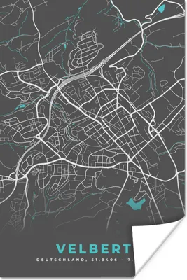 Produktbild von MuchoWow® Poster Karte - Velbert - Blau - Stadtplan - Deutschland 40x60 cm - Plakate für die Wand - Poster Babyzimmer