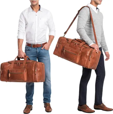 Produktbild von Große Leder-Wochenendtasche für Handgepäck und Sport - Vintage-Look, Braun