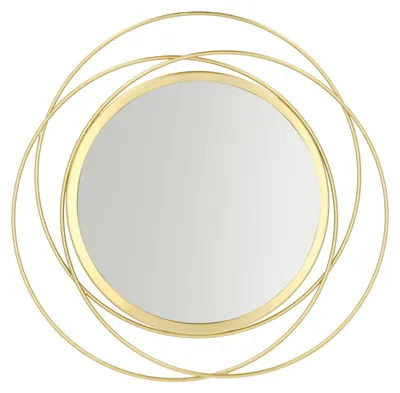 Obrázok produktu pre QUVIO Zrkadlo - Dekoratívne zrkadlo - Nástenné zrkadlo - Závesné - Okrúhle - Zlaté - Kov - 35,5 cm (d)