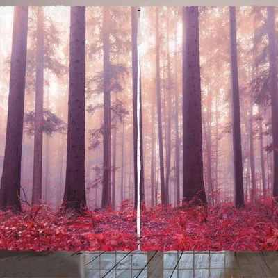 Obrázok produktu pre ARANDE Lesná záclona, Farebný les Zamračený slnečný lúč Mystické stromy Magická divočina Fantázia, 280 x 245 cm, Tmavo fialová Koralová