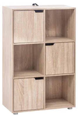 Produktbild von Bücherregal mit Stauraumschrank - Bücherregal - 6 Fächer - Tür - Holz - 59,7 x 29,7 x 91 cm - Eiche
