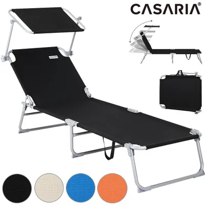 Produktbild von CASARIA® Sonnenliege Klappbar mit Sonnendach Wetterfest 150kg Belastbar Tragbar 190x60cm Garten Liegestuhl Strand Klappliege