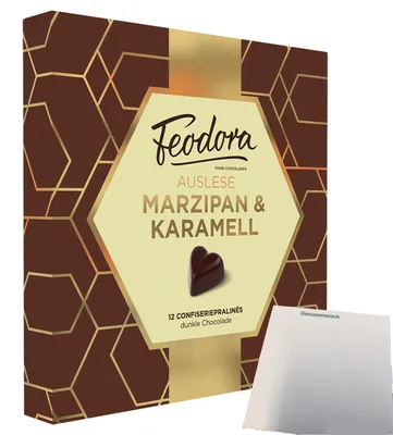 Produktbild von Feodora Pralinen Auslese Marzipan & Karamell (125g Schachtel) + usy Block