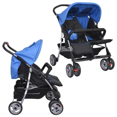 Imagen del producto de Cochecito gemelar de acero, azul y negro, marca vidaXL