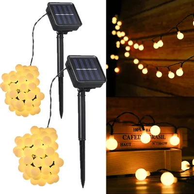 Produktbild von 2X Solar Lichterkette Aussen Tomshine 50Leds, 6,9 Meter Solar Lichterkette Außen mit 50 LED Kugeln, 8 Lichtmodi/Wasserdicht Warmweiß, Solarbetriebene Lichterkette