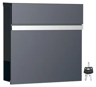Produktbild von Wiltec Designer Briefkasten V50 Anthrazit und Edelstahl 370 x 105 x 370 mm, Wandbriefkasten mit Schloss, Sichtfenstern, Zeitungsrolle, Postkasten aus galvanisiertem Stahl