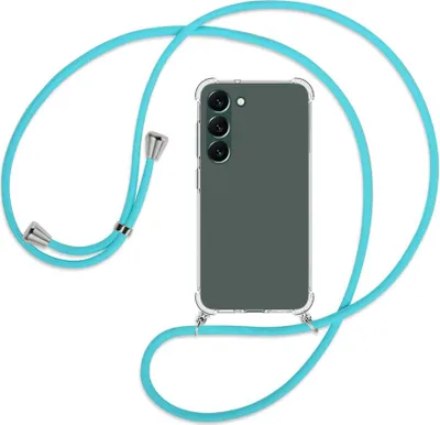 Produktbild von Handykette Backcover-Schutzhülle mit Band (Metall silberfarben) für Samsung Galaxy S23 Plus - türkis