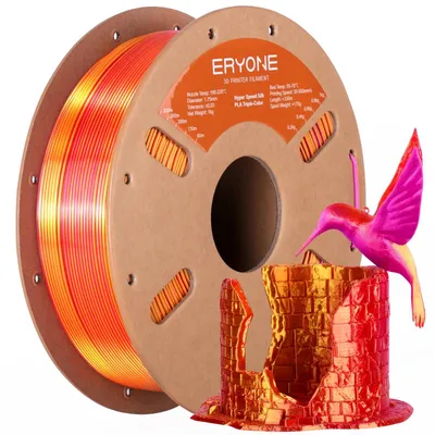 Produktbild von Silk PLA 3D-Drucker Filament - Hochgeschwindigkeit Dreifarbig - 1 kg Spule - 30–500 mm/s - Seidenglänzend - Rot Lila Gold