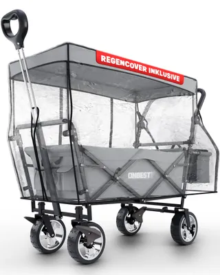Produktbild von ONBEST Bollerwagen | faltbar | mit Dach | mit Regenschutz | 100 kg | Kühltasche | Wetterfest | UV30+