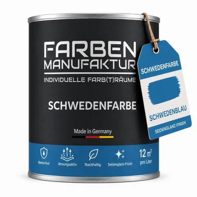 Produktbild von Schwedenfarbe Holzfarbe Holzlack Wetterschutzfarbe deckend 1l - Blau