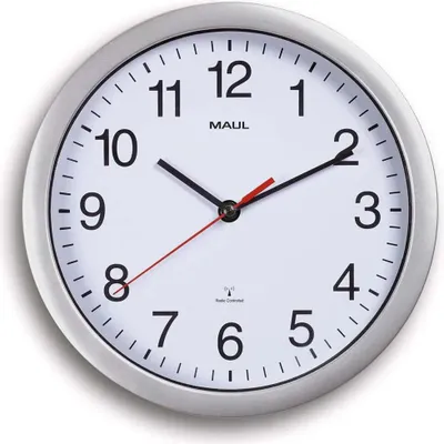 Produktbild von MAUL Wanduhr MAULrun Ø 25.2 x 5 cm funkgesteuert Kunststoff 1 x AA (1.5 V) silber