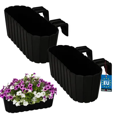 Image de KOTARBAU® Lot de 2 Jardinière Extérieur Pot de Fleur PVC 40x15x15 cm Anthracite Jardinière Balcon Rectangulaire Légère avec Support pour Balconnière