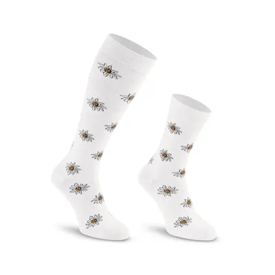 Produktbild von 2er-Pack Socken und Kniestrümpfe mit traditionellem alpenländischen EDELWEISS-Muster,39-42,Weiß