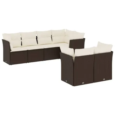Produktbild von vidaXL 7-tlg. Garten-Sofagarnitur mit Kissen Braun Poly Rattan