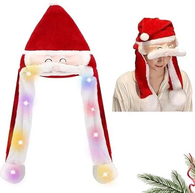 Imagen del producto de Uniqoos® Gorro navideño de felpa rojo – Gorro de Papá Noel uni con luces LED multicolores y barba activa que se mueve, para niños y adultos