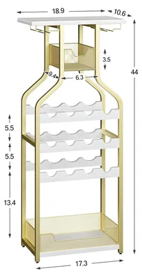 Image de Casier à vin - Porte-bouteilles sur pied - Porte-bouteilles et porte-verres - Rangement en métal pour bar et cuisine - Doré