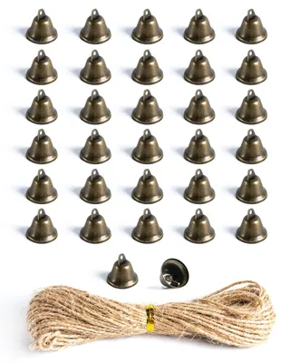 32 Vintage Bronzen Jingle Bells mit 10 m Jutezwirn