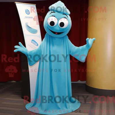 Produktbild von Maskottchenfigur REDBROKOLY eines cyanfarbenen Aglet mit Minikleid und Schalnadeln